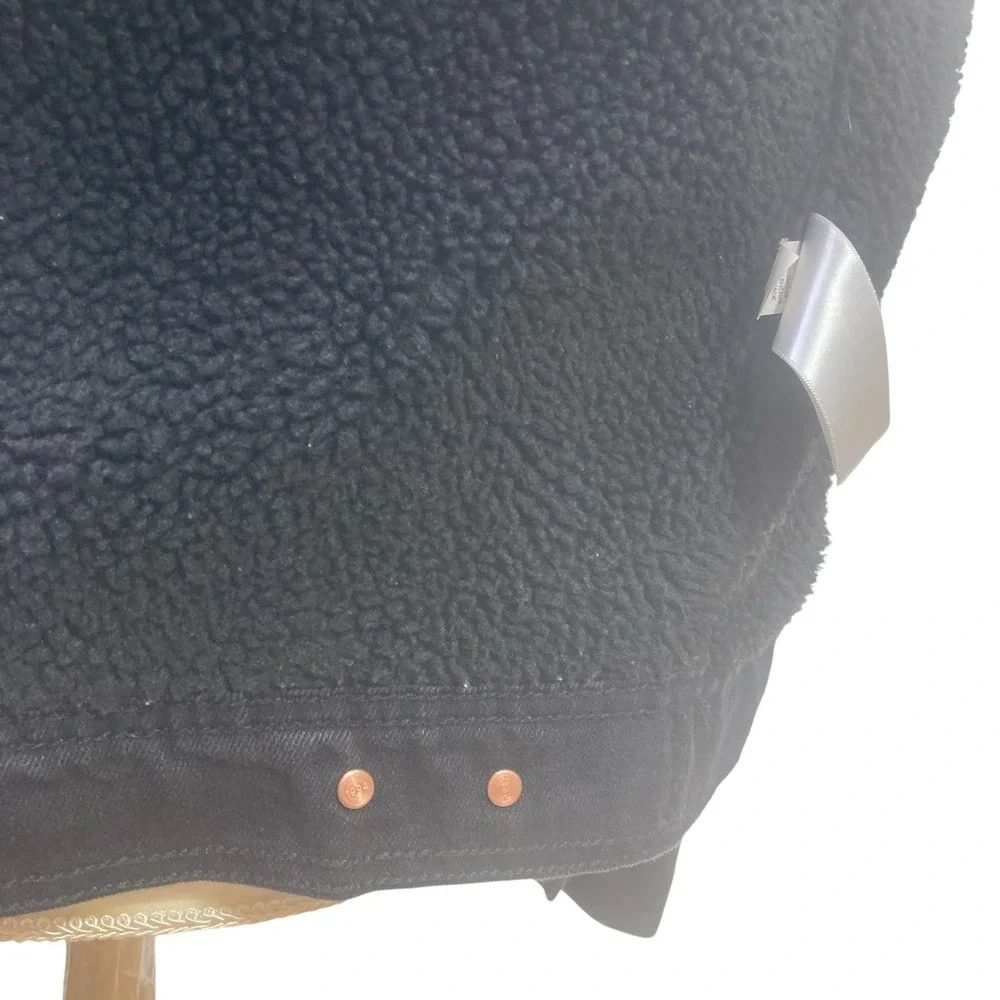 Old Navy Black Denim Jacket Sherpa Lined Tall Size‎ S Winter Button Front